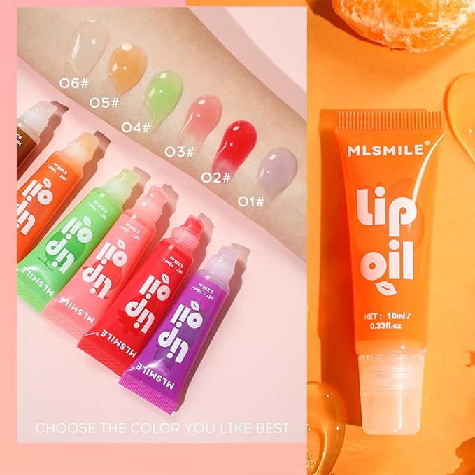 6PCS Fruit Flavored Lip Gloss Set,Long Lasting Moisturizing Nourishing Tinted Lip Oil,Soft Smooth Hydrating Lipstick Lip Gloss,Lip Treatment for Dry Cracked Lips Tinted Lip Balm