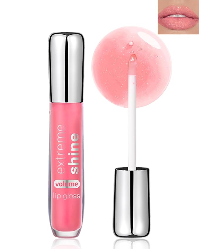 Clear Glitter Lip Gloss Lip Plumper, Hydrating Lip Glow Oil Plumping Lip Oil Gloss, Long Lasting Moisturizing Nude Pink Tinted Jelly Lip Gloss, Shimmer Lipgloss Lip Glaze for Women Girls-03