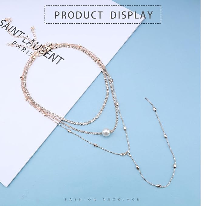 Bohemia Layered Y Lariat Choker Necklace Long Rhinestone