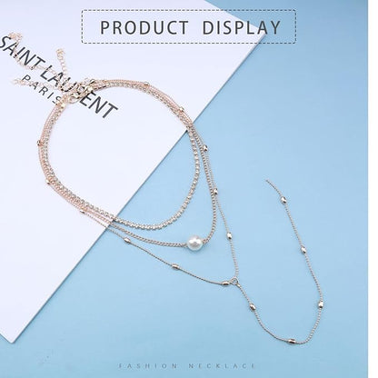 Bohemia Layered Y Lariat Choker Necklace Long Rhinestone