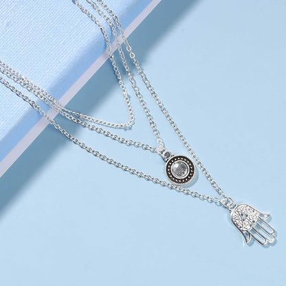 Boho Layered Opal Moonstone Necklace Silver