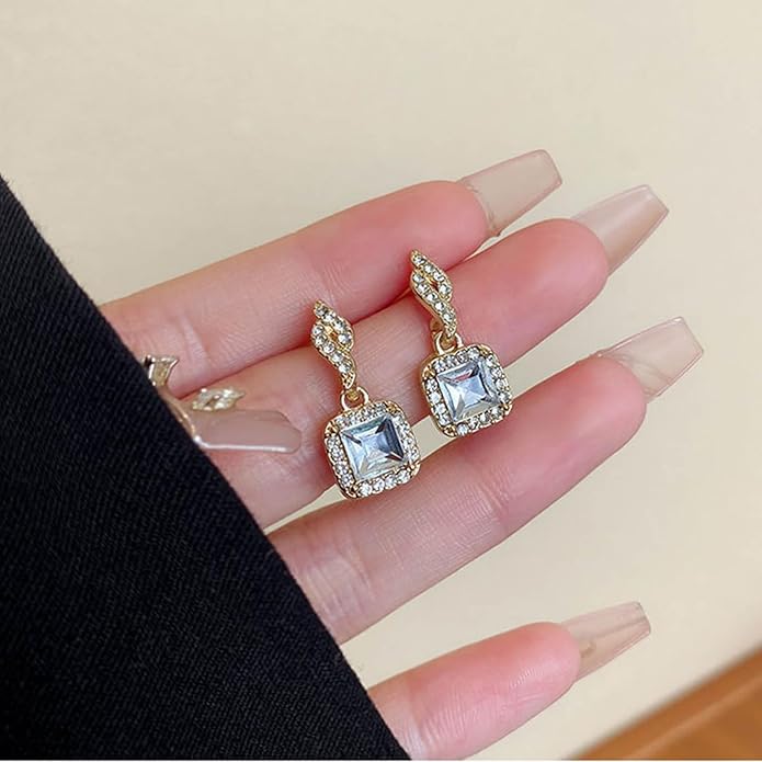 Vintage Crystal Square Drop Earrings Gold