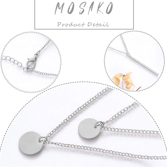 Boho Layered Necklaces Sequins Disc Silver