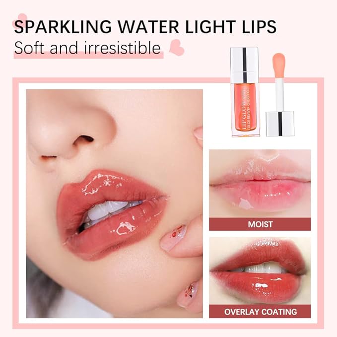 Hydrating Lip Glow Oil, Moisturizing Lip Gloss, Plumping Lip Oil, Non-Sticky Long Lasting Lip Oil Gloss, Transparent Lip Oil Tinted, Reduce lip lines (Pink(#001))