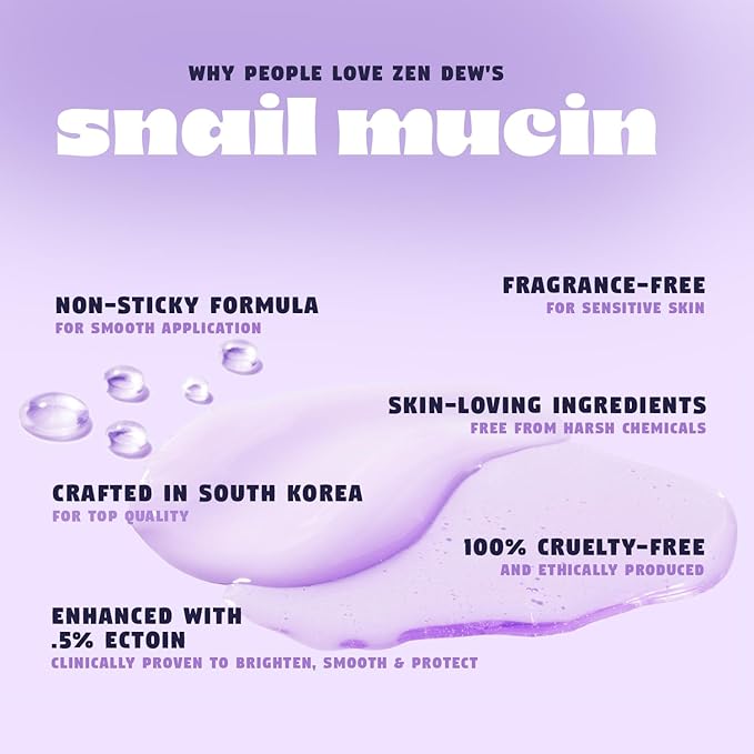 97% Snail Mucin Serum, Star Light by Zen Dew | Non-Sticky Snail Serum with Clinical Actives to Smooth, Brighten, Hydrate, Skin Repair | Cruelty Free, Made in S. Korea, 3.38 Fl Oz
