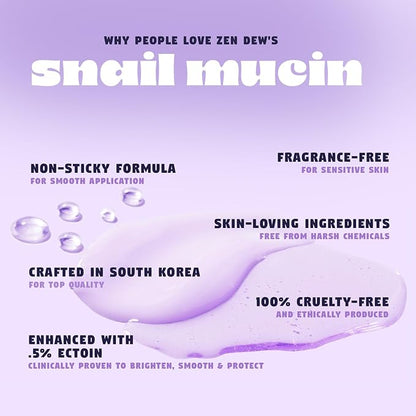 97% Snail Mucin Serum, Star Light by Zen Dew | Non-Sticky Snail Serum with Clinical Actives to Smooth, Brighten, Hydrate, Skin Repair | Cruelty Free, Made in S. Korea, 3.38 Fl Oz