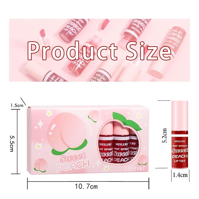 7 Colors Lip Stain Set, Watery Lip Tint Stain Mini Liquid Matte Lipstick, Multi-use Lip Cheek Tint, Moisturizing Plump Lip Gloss, Lightweight Non-Sticky, Long Lasting Vivid Lip Tint Makeup (Peach)