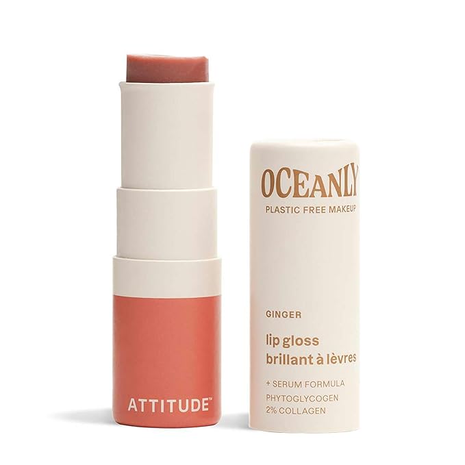 ATTITUDE Oceanly Sheer Lip Gloss Stick, EWG Verified, Titanium Dioxide-Free, Vegan Makeup & Beauty, Cruelty-Free, Plastic-Free, Ginger, 0.12 Ounces