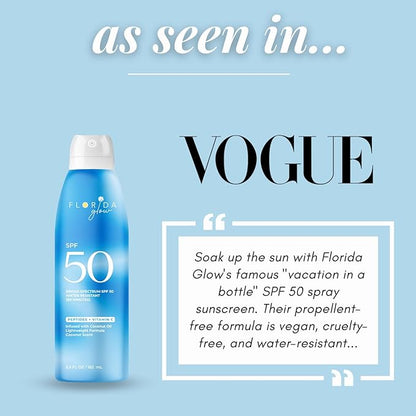 Florida Glow SPF 15 Sunscreen Spray - Hawaii 104 Reef Act & Florida Keys Compliant, Broad Spectrum, Water Resistant - Sun screen protector for face and body, PABA-Free & Oxybenzone Free (5.5 Fl Oz)