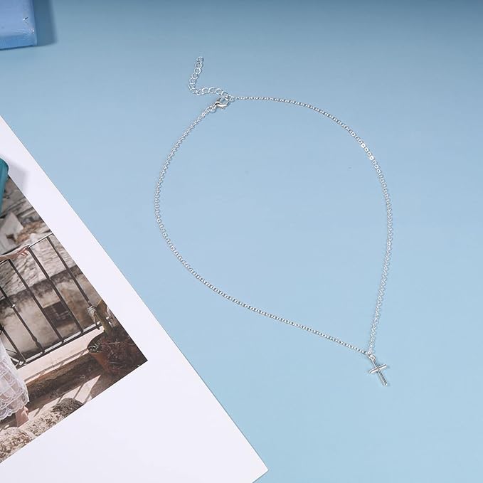 Boho Cross Necklace Chain Tiny Silver