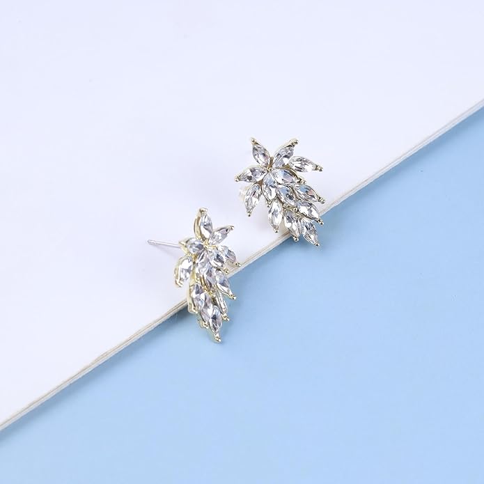 Vintage Crystal Leaf Earrings Leaf Cluster