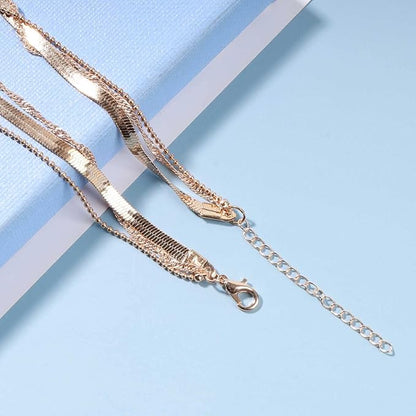 Punk Layered Chain Necklace Gold Flat Snake Chain