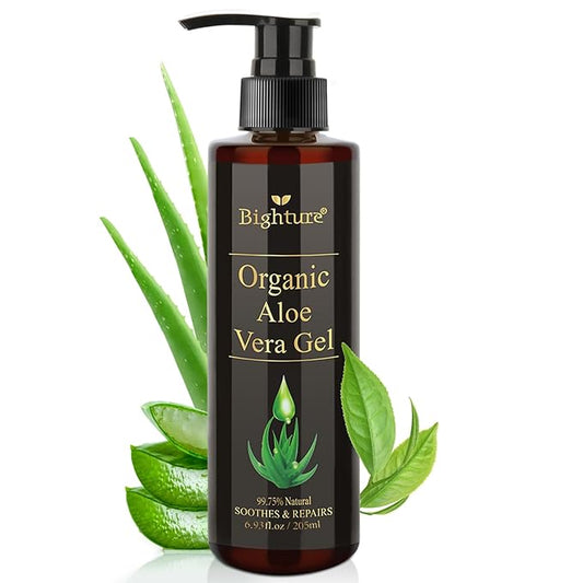 Aloe Vera Gel for Skin, Aloe Vera Gel Infused with Tea Tree Oil for Hydrating, Repair Skin, Organic Aloe Vera Gel Extract from Fresh Pure Aloe Vera for Sunburn Relief, Hair, Razor- 6.76 Fl Oz