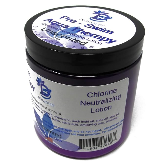 Diva Stuff Pre-Swim Aqua Therapy Chlorine Neutralizing Body Moisturizing Lotion for Swimmers, Protects Skin from Chlorine & Salt Water, 8 oz - Made in the USA, Unscented