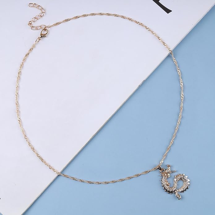 Vintage Dragon Pendant Necklace Punk Dragon Necklace Ancient