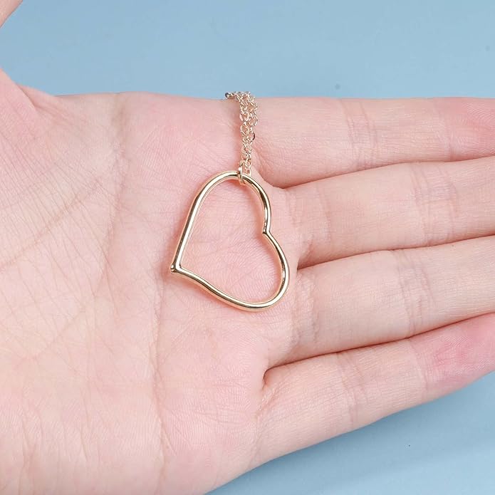 Boho Long Heart Necklace Open Heart