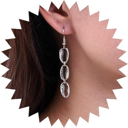 Boho Cowrie Shell Earrings Silver Shell