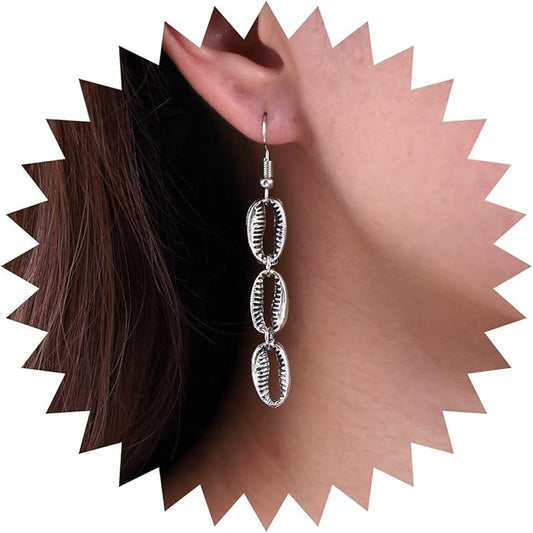 Boho Cowrie Shell Earrings Silver Shell
