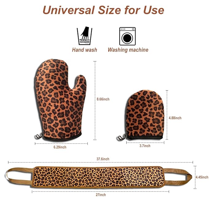Self Tanning Mitt Applicator- GRINEER 3 Pieces Self Tanning Mitt Applicator Kit, Includes Tanning Mitt, Mini Face Mitt, Back Lotion Applicator (Leopard)