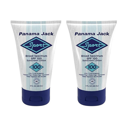Panama Jack Sport Sunscreen Lotion - SPF 100, Broad Spectrum UVA/UVB Protection, Non-Greasy, PABA, Paraben, Gluten & Cruelty Free, 3 FL OZ (Pack of 2)