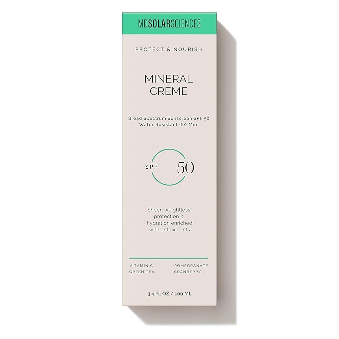 MDSolarSciences Face and Body Sunscreen, SPF 50, Mineral Sunscreen for Kids and Adults, Water-Resistant Up to 80 Minutes, Broad Spectrum UV Protection, 3.4 Fl Oz