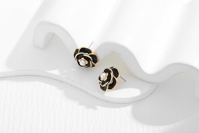 CLASSYZINT Gold/White/Red/Black Flower Stud Earrings