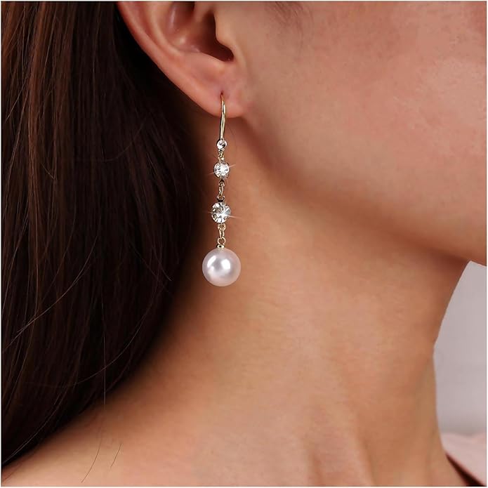 Vintage Crystal Pearl Dangle Earrings Long