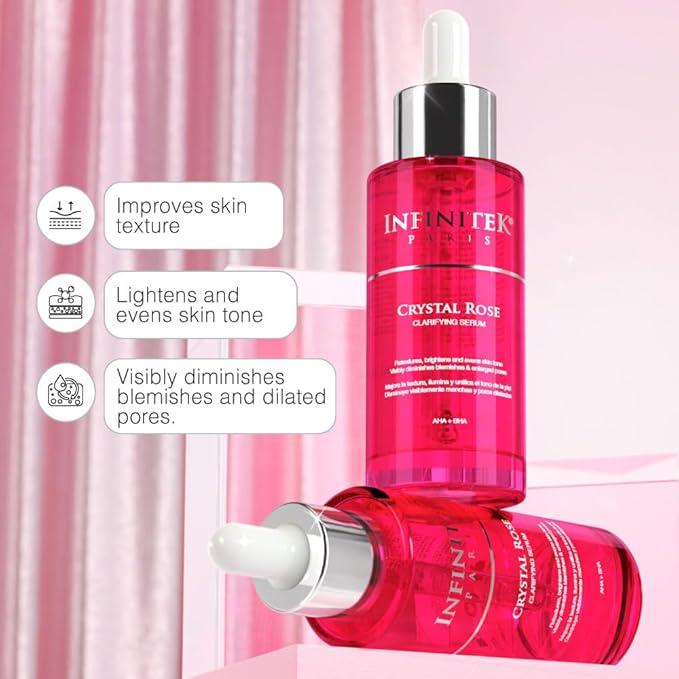 Infinitek Paris Crystal Rose Serum - Hydrating and Exfoliating Brightening Serum, Face Moisturizer and Skin Lightening Serum for Radiant, Moisturized Skin - Premium Facial Moisturizer 1 Fl Oz