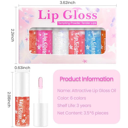 evpct 6Pcs Glossy Hydrating Lip Oil Lip Gloss Glossy