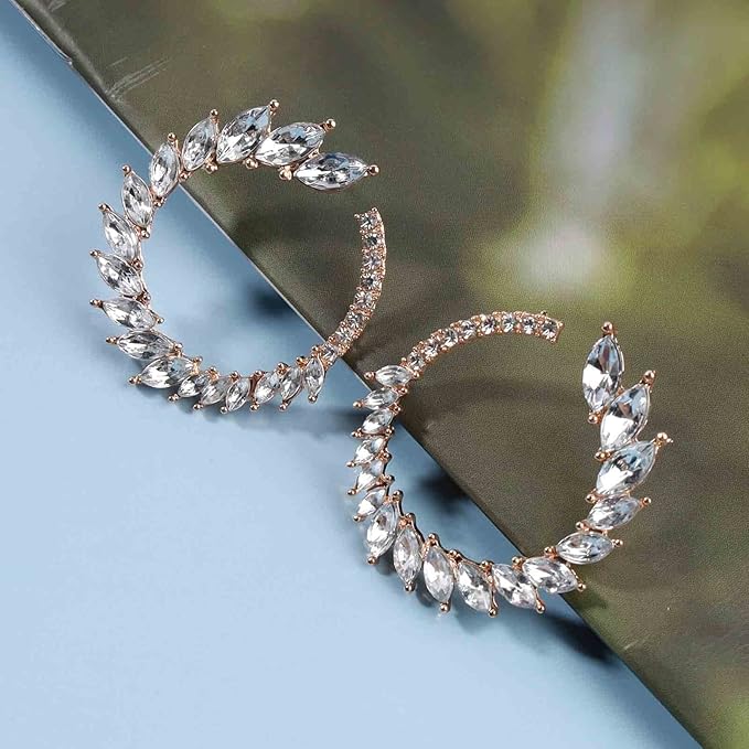 Vintage Rhinestone Hoop Earrings Gold Round Circle Studs