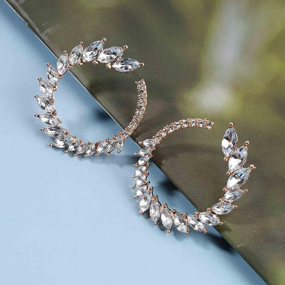 Vintage Rhinestone Hoop Earrings Gold Round