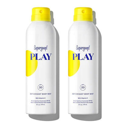 Supergoop! PLAY SPF 50 Antioxidant Body Mist w/Vitamin C, 6 fl oz - 2 Pack - Broad Spectrum Sunscreen Spray - Clean Ingredients for Sensitive Skin - Great for Active Days