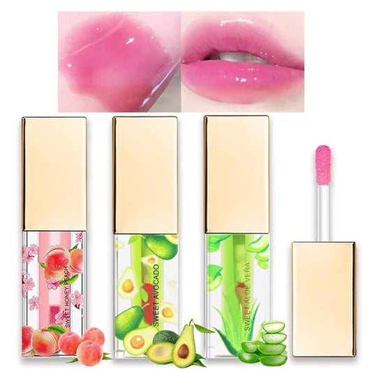 BINGBRUSH 3 Pcs Color Changing Lip Gloss Tinted, Peach Avocado Aloe Vera Magic Mood Lipstick,PH Color Change Lip Stain Lip Balm, Longlasting Lips Will Not Dry Out