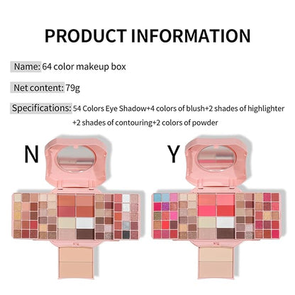Makeup Eyeshadow Palettes,64 Colors Protable Multifunction Blush Highlighter