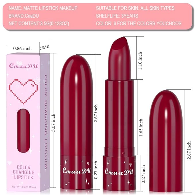 evpct 3Pcs Peach Black Red Cherry Strawberry Tinted Lip Balms PH Lip Color Changing Lipstick Stain Set Queen for Women Girls Korean Mood Long Lasting Color Change Light Pink Lipstick Lip Tint Gloss
