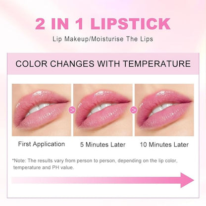 BINGBRUSH Clear Crystal Color Changing PH Lipstick,Rich in Vitamin E for All-Day Moisture,Gold Foil Long Lasting Moisturizer Waterproof Discoloration (04#)