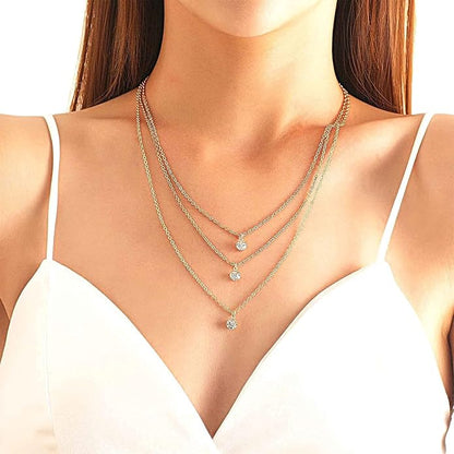 Boho Layered Crystal Necklace Gold Rhinestone