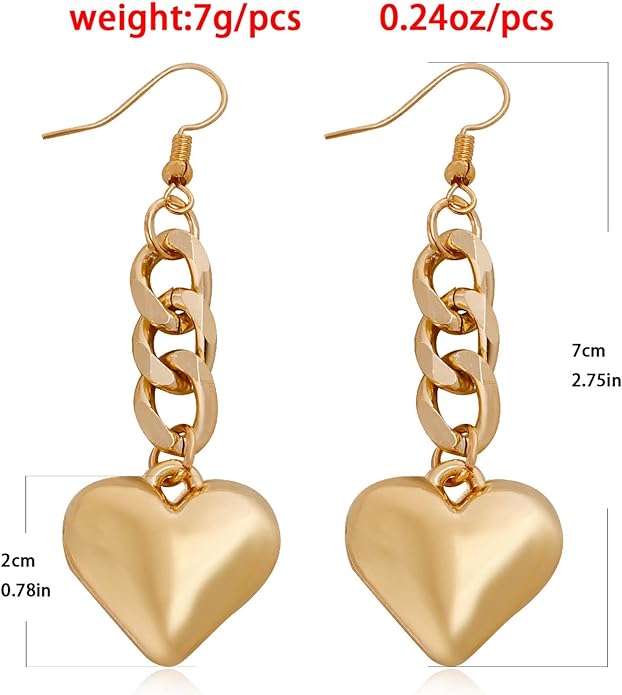 Boho Large Heart Drop Earrings Vintage