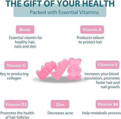 Biotin Gummies, Supports Healthy Hair, Skin & Nails, Vegan Vitamins for Women & Men, Supports Hair Growth and Stronger Nails,Healthy Skin, 30 Day Supply