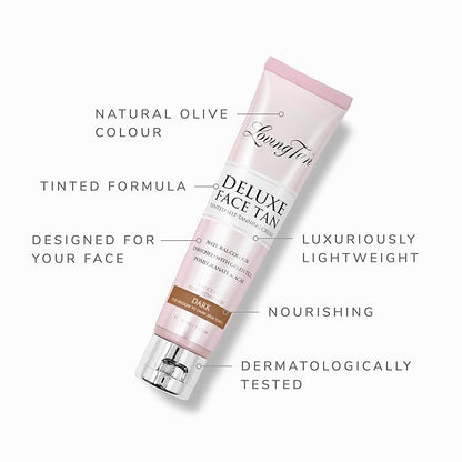 Loving Tan Deluxe Face Tan, Dark - Streak Free, Natural Looking, Professional Strength Sunless Tanner - 10+ Self Tanning Applications per Bottle, Cruelty Free, Naturally Derived DHA - 1.6 Fl Oz