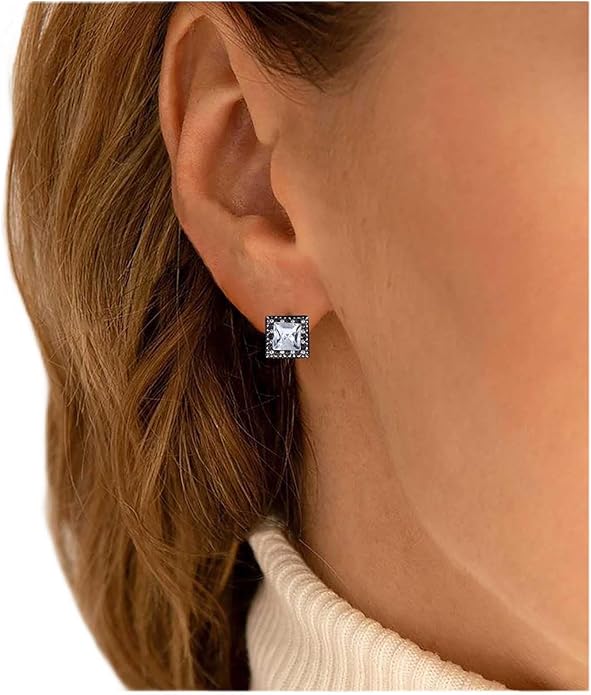 Boho Tiny Crystal Square Earrings Silver