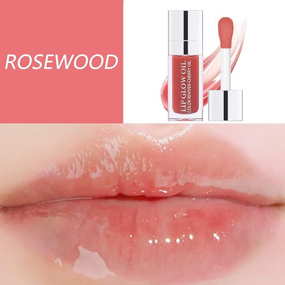 Plumping Lip Oil, Hydrating Lip Gloss Tinted Lip Balm Transparent Lip Care, Big Brush Head Glitter Shine, Long Lasting Nourishing Non-sticky Fresh Texture Cherry+Rosewood