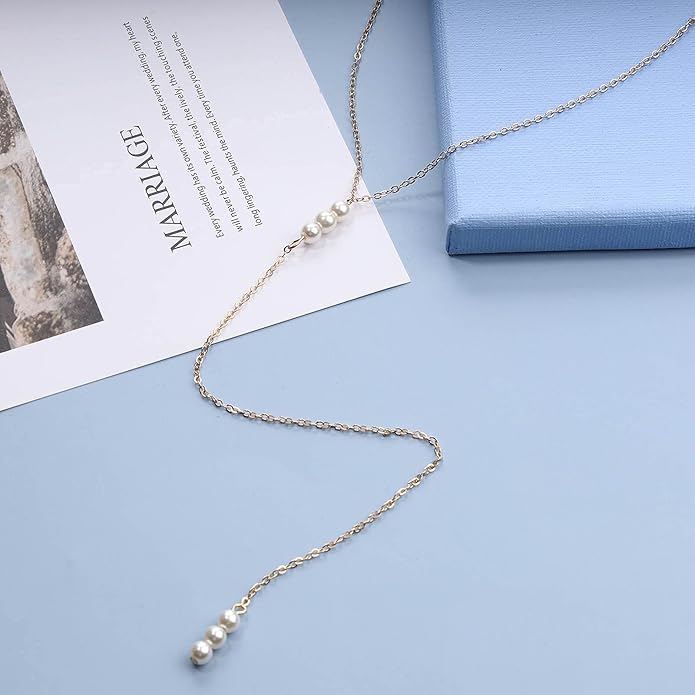 Boho Pearl Back Chain Necklace Gold