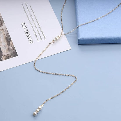 Boho Pearl Back Chain Necklace Gold