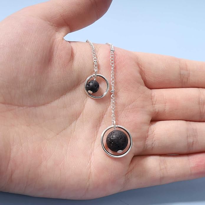 Boho Lava Stone Necklace Chain Silver