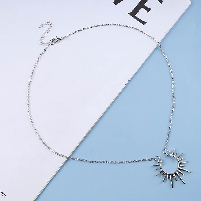 Vintage Sunburst Pendent Necklace Hollow Sunburst Necklace Moonstone