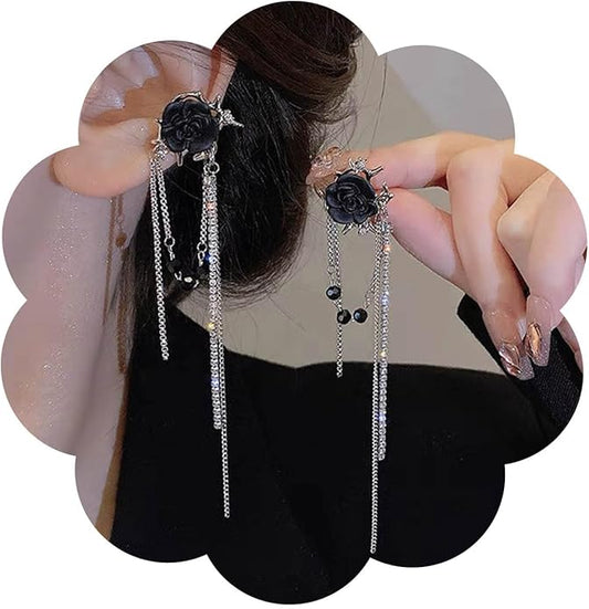 Punk Black Rose Flower Earring Long