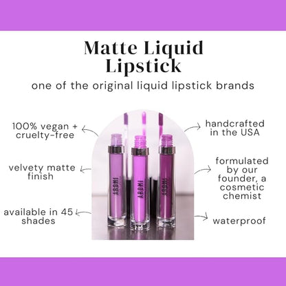 Aromi Pink Lilac Matte Liquid Lipstick | Bright Purple Lip Color, Smudge Proof, Waterproof, Long-lasting, Vegan, Cruelty-free (Pink Periwinkle)