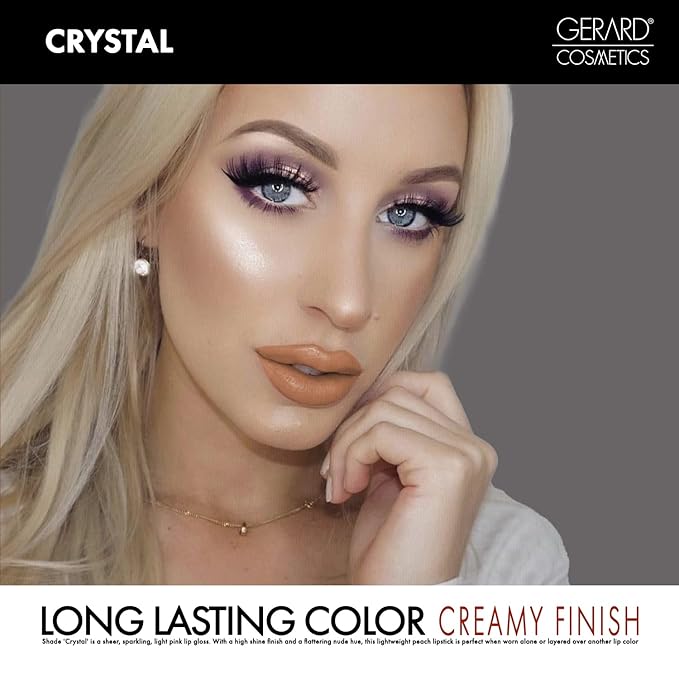 Gerard Cosmetics Color Your Smile Lip Gloss Crystal | Super Pigmented Nude Sparkle Lip Gloss with LED Light and Mirror | Shiny Finish | Hydrating Liquid Lip Color | Cruelty Free and Made in USA