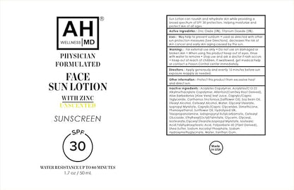 AHWellnessMD Facial Sunscreen SPF 30 Anti Aging Face Moisturizer For Women, Broad Spectrum Physical Sunscreen with Zinc Oxide, Tinted Face Sunscreen, Non-Greasy, Unscented, 1.7oz